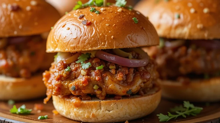 Close-up of spicy Cajun chicken sliders served on a rustic plate with garnishes