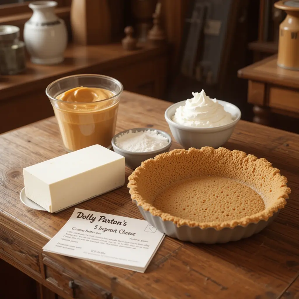 A cozy kitchen setup with ingredients laid out for making peanut butter pie  